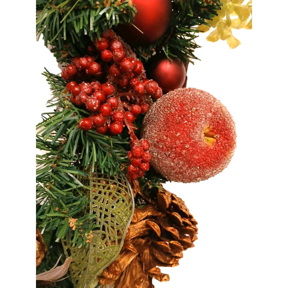 Partridge In Pear Tree Winter Door Wreath Realistic Holiday Crystal Fruit Apple